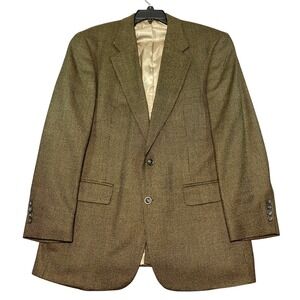 Holbrook Mens 42L Blazer Jacket 100% Lambswool Olive Green Micro Check 4215